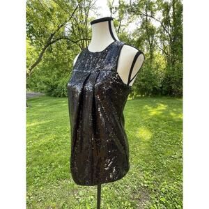 Vegas 2000s glam Sequin Sleeveless Top Sz 2 Keyhole Back Holiday Evening Sparkle